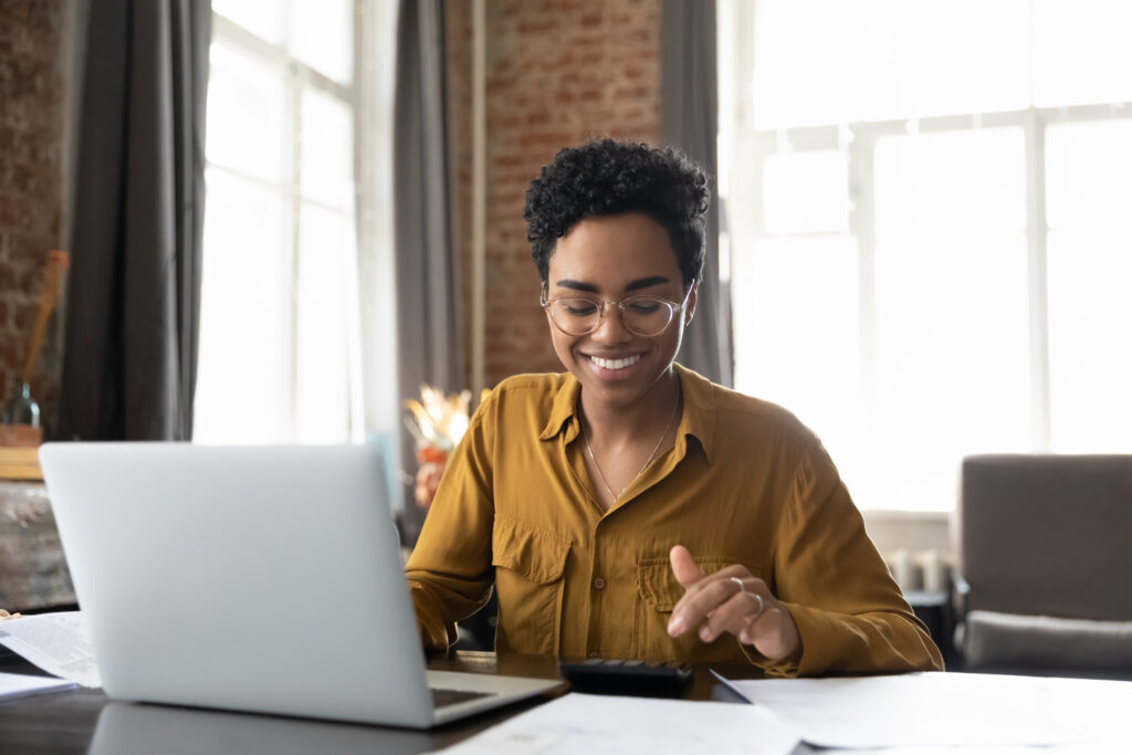 Female looking at her pension and making an extra contribution